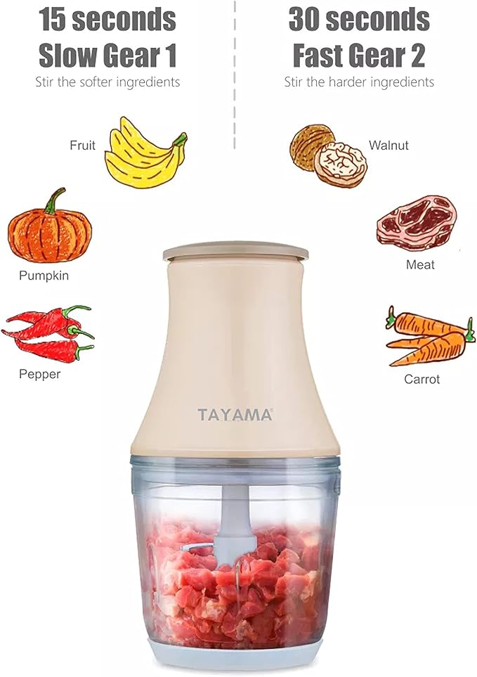 TAYAMA 2.5 Cup White 200W Mini Chopper 4-Layer Blade Food Processor, Medium