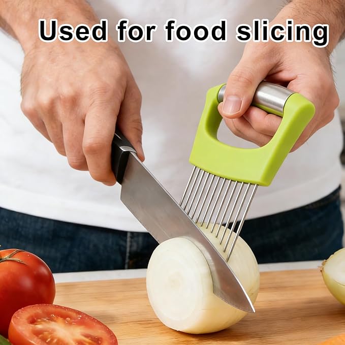 2pcs Onion Holder for Slicing, 2 Styles Stainless Steel Tomato and Potato Slicer Versatile Food Slice Holder Home Kitchen Tool for Meat Onion Tomato Potato