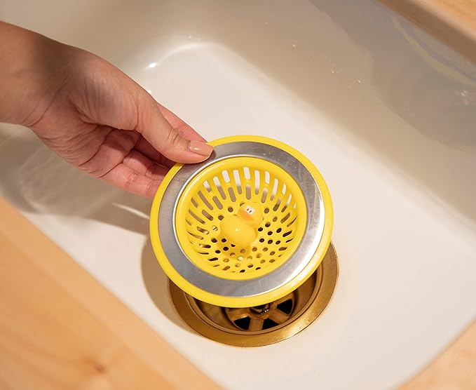Joie Quack Kitchen Sink Strainer Basket, Fits All Standard Sinks, Stainless Steel, Cute Garbage Disposal Drain Cover, 4.5-Inch, Yellow Duck
