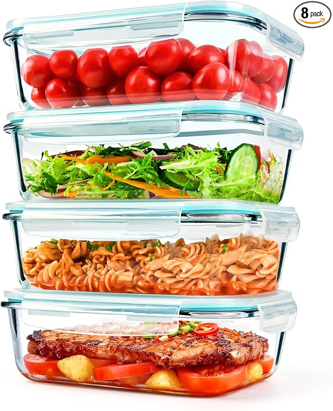 GEHE 4 Pack 52 oz Large Glass Food Storage Containers with Lids - Glass Meal Prep Containers For Baking, Storing, Airtight Lunch Container, Freezer, Dishwasher, Microwave and Oven Safe, BPA Free