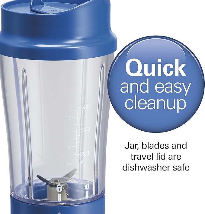 Hamilton Beach Portable Blender for Shakes and Smoothies,14 Oz BPA Free Travel Cup & Lid,Durable Stainless Steel Blades,Personal Smoothie Blender,Blue,51132G,(Pack of 4)