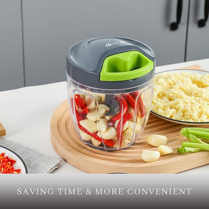 Manual Vegetable Chopper Hand String Onion Cutter Garlic Mincer Manual Food Processor for Ginger, Chili, Fruit, Meat, Nuts Food Chopper 900ml, Green
