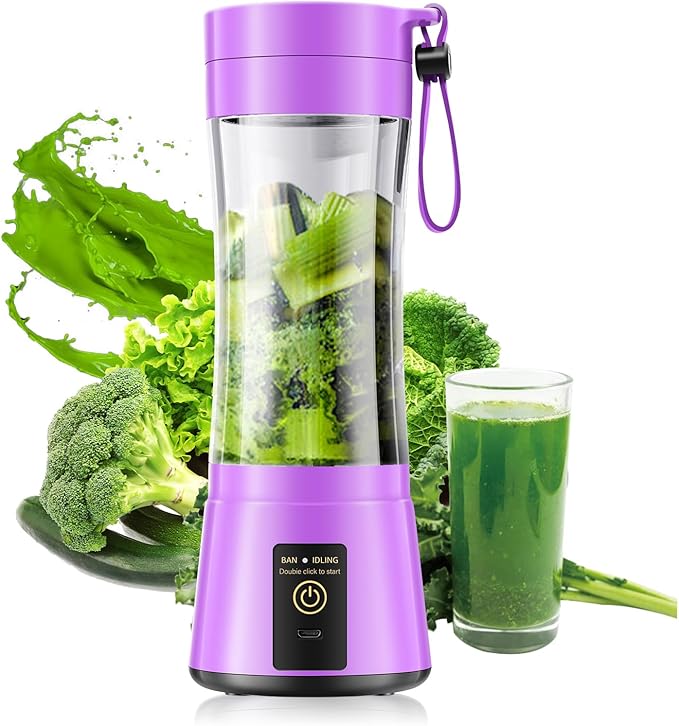 Portable Blender for Smoothies and Shakes - Cordless Personal Blender with 380Ml BPA Free Travel Cup, 6 Stainless Steel Blades for Powerful Blending, Suit for Sports/Travel/Home