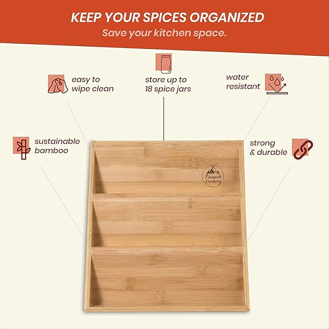 Bamboo Spice Rack Organizer for Countertop - Eco Friendly Seasoning Organizer 3-Tier Spice Shelf - Space Saving Wooden Spice Rack