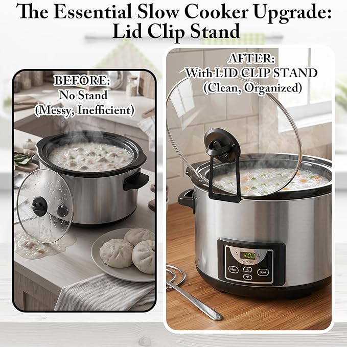 3 Pcs Slow Cooker Lid Holder Stainless Steel Stand Rack Hand Free Pot Lid Organizer, Stable and Non-Slip Design, Easy to Use & Space Saving, Fits Most Slow Cookers, Keeps Countertop Tidy