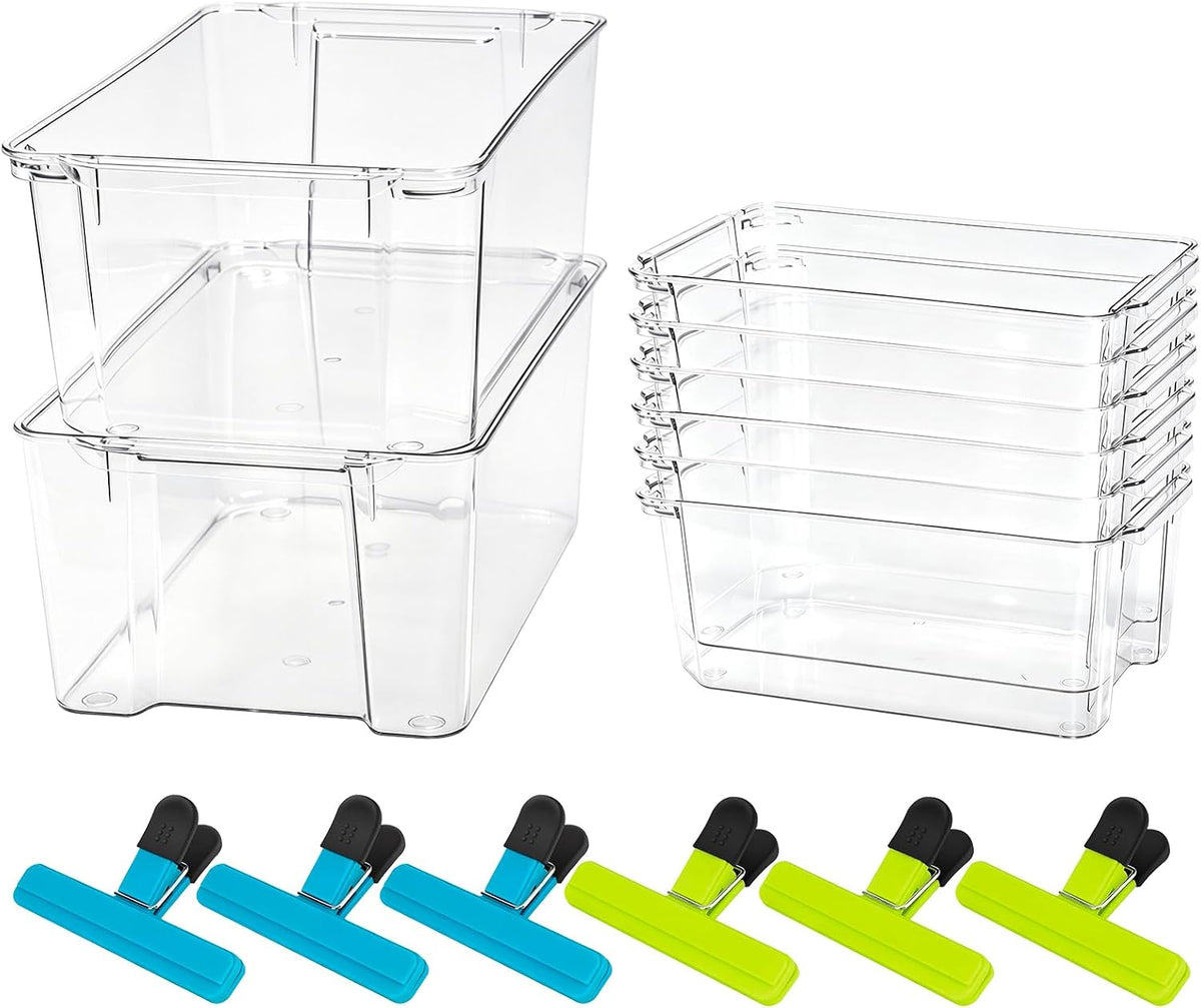 Stackable Clear Storage Bins for Refrigerator Pantry Fridge Organizer
