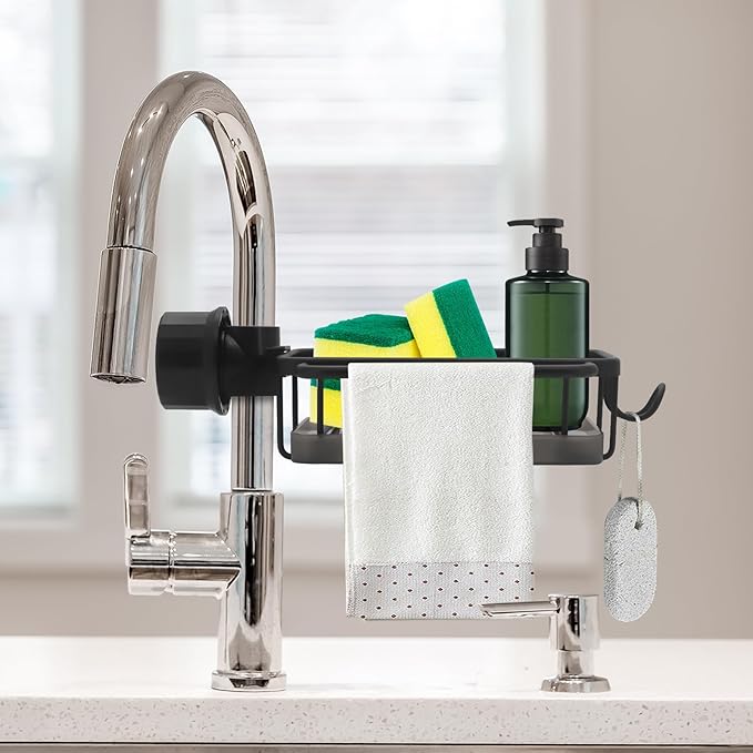 Kitchen Sink Faucet Organizer, Over Faucet Sink Rack Organizer, Kitchen Sponge Holder for Sink, Kitchen Sink Faucet Storage Rack, Multifunction Sink Caddy
