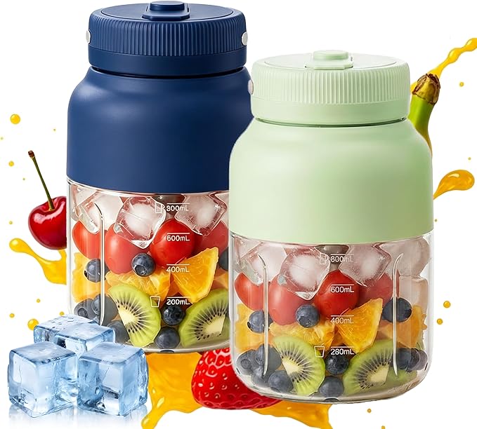 Portable Blender for Smoothies & Shakes – 43.96oz Personal Blender with 38-Blade Ice Crushing System, USB Type-C Rechargeable Travel Juicer Cup with Straw, Leakproof for Frozen Drinks & Juice (B & C)