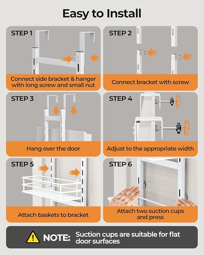 Adjustable 5-Tier Over the Door Pantry Organizer, Spice Rack, Narrow Hanging Shelf for Kitchen Storage and Organization (White)