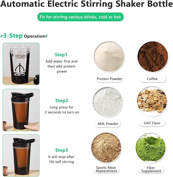 VEREMUND Electric Shaker Bottle, 15oz Portable Coffee Bottle, Leak proof Protein Mixing Cup, USB Rechargeable Shaker Cups for Protein,Milk,Meal Replacement Shakes, Made with Tritan