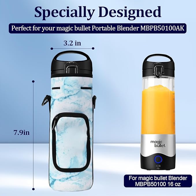 Portable Blender Carrying Case Bag for Magic Bullet Portable Blender (MBPB50100 MBPB50100W MBPB50100FP MBPB50100AK), Storage Bag for blender with Shoulder Strap and Pocket (Marble Blue)