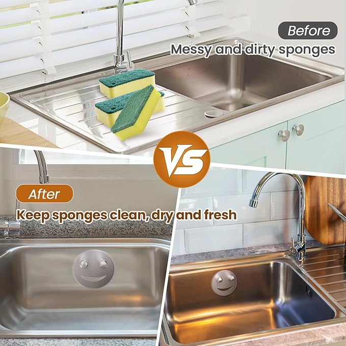 Semcide Sponge Holder, Stainless Steel Sink Caddy w/Suction Cup Installation, Sponge Organizer for Kitchen/Bathroom Sink, Self Draining, Dishwasher Safe for Holding Sponges, Silver(2-Pack)
