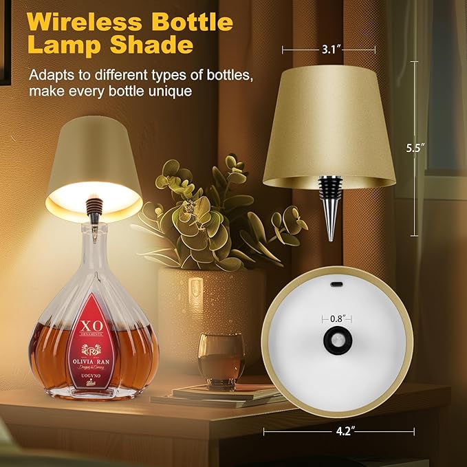 Wireless Bottle Lamp, 2024 New 3 Color Rechargeable Wine Bottle Lights for Bars Restaurants (Yellow, 1PC)