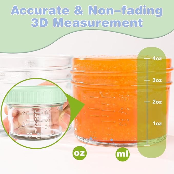 RowinsyDD 20 Pack Glass Baby Food Storage Containers, 4 oz Leakproof Baby Food Jars with Lids, Small Glass Food Containers for Infant Baby, Freezer & Microwave Safe, BPA Free