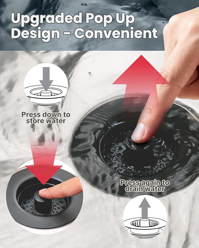 ARCORA Kitchen Sink Drain Strainer: Stainless Steel 3 in 1 Sink Stopper with Anti-Clogging Basket, Kitchen Strainer with Brass Bounce Core for Standard 3-1/2 Inch Drain, Matte Black