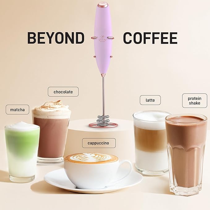 Zulay Kitchen Powerful Milk Frother Wand With Duracell Batteries - Ultra Fast Handheld Drink Mixer - Electric Whisk Foam Maker for Coffee, Lattes, Cappuccino & Matcha - Triple Whisk - Regal Lavender