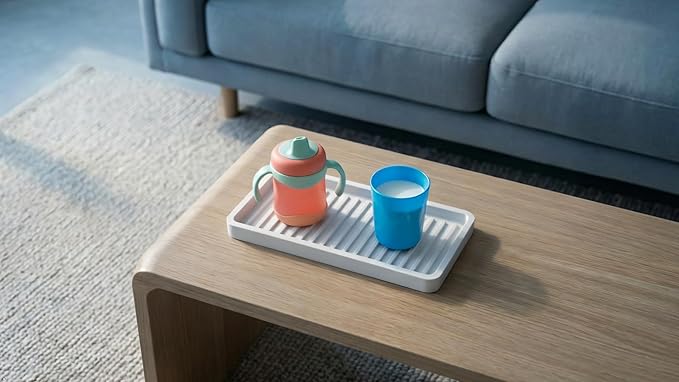 Silicone Sink and Surface Organizer Tray, Sponge Holder, Vanity Tray, Trivet, Heat Safe, Dishwasher Safe, for Bathroom and Kitchen Organization (Vanilla Cream, 9"x3.5")