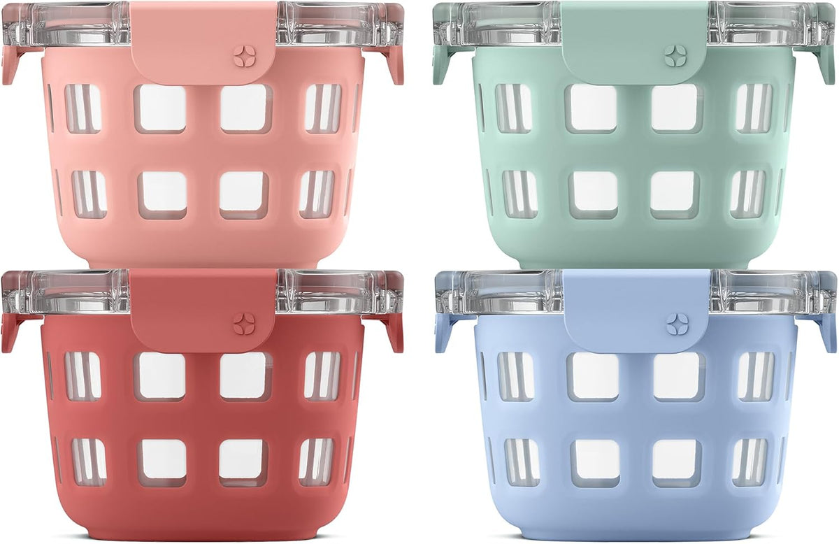 Duraglass 2 Cup Glass Storage Containers with Lids, 4 Pack, Melon