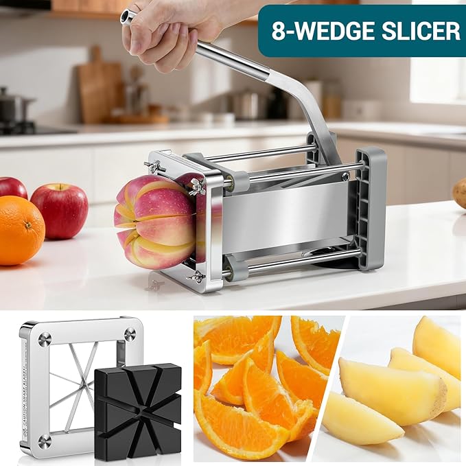 French Fry Cutter, Sopito Professional Stainless Steel Potato Cutter with 1/2", 1/4", 3/8" & Wedge Blades for Potatoes, Carrots, Apples