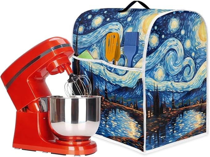 Van Gogh Starry Night Mixer Cover | Machine Washable Dust Protector with Carrying Handle | Kitchen Appliance Cover for 4.5-5 Quart Mixers, Coffee Makers & Juicers