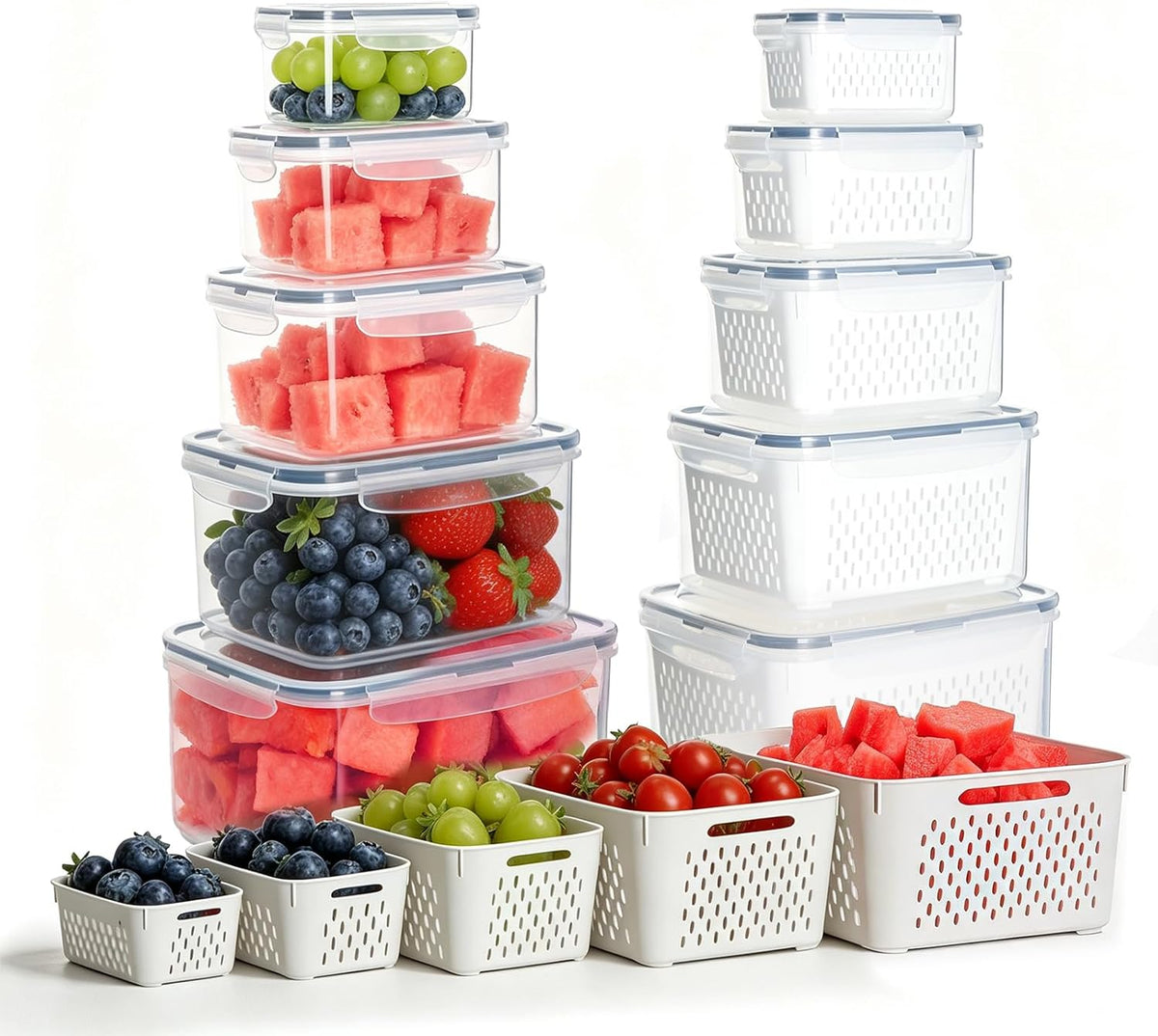 Watermelon Container with Strainer, Fruit Strainer Container with Lid 5 PCS