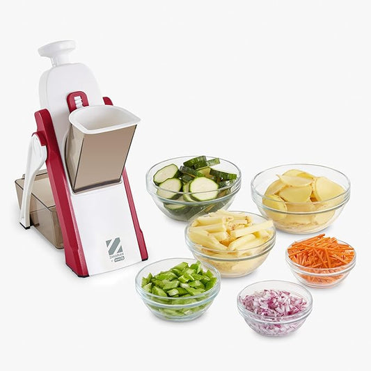 Zakarian by Dash Safe Slice® Mandoline, Features Thickness Adjuster, Cranberry