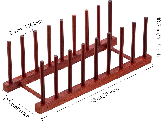 HBlife 2pcs Rosewood Wooden Dish Drying Rack - Home and Kitchen Organizer for Cups, Bowls, Pots, Lids, Cutting Boards & Plates Space-Saving for Cabinets Counters (8 Slots)