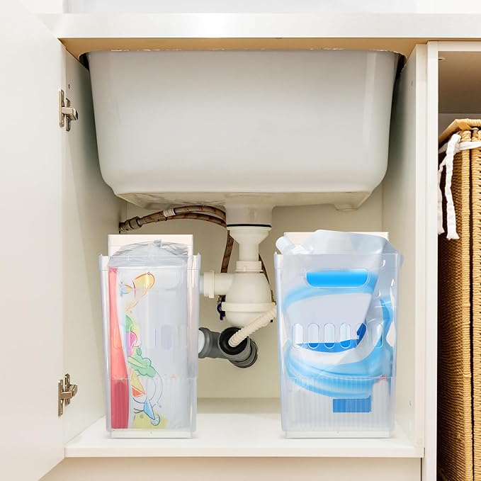 Qunclay 6 Plastic Freezer Organizer Bins with Wheel Set Clear Tall Narrow Kitchen Pantry Organizer Snack Storage Containers for Office Refrigerator(3 Sizes)