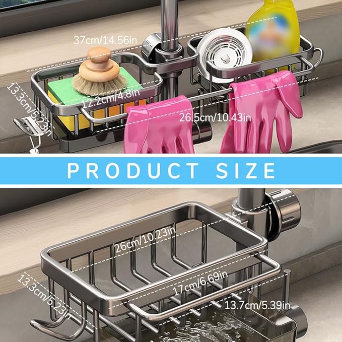 BusyLive Kitchen Sink Faucet Organizer,2024 New Sink Drain Rack Sponge Storage, Adjustable Detachable Sponge Holder for Kitchen Faucet, Sink Drain Holder for Soap, Shampoo, Shower Shelf (Right)