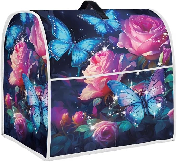 Rose Butterfly Mixer Cover | Compatible with 6-8 Quart Tilt Head & Bowl Lift Mixers | Dust Protector with Pockets for Accessories