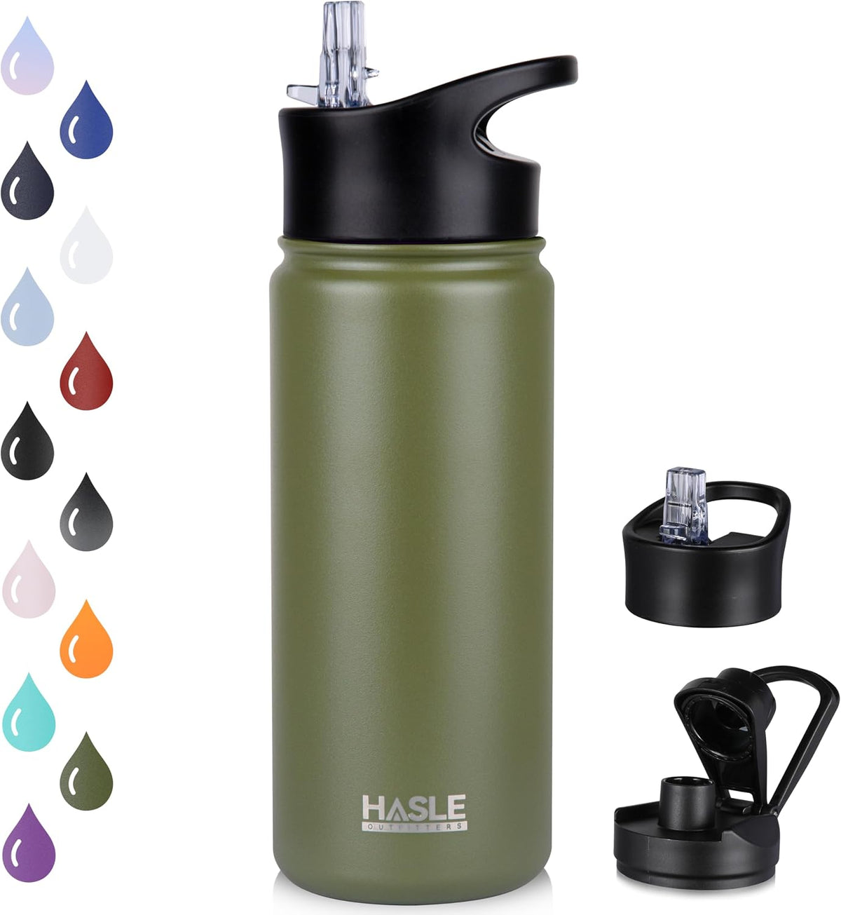 Insulated Water Bottle Kids 16 oz Double Wall Vacuum Stainless Steel Water Bottle Leak Proof for School Wide Mouth with Straw Lid & Spout Lid Keeps Cold and Hot(Army Green,1pack)