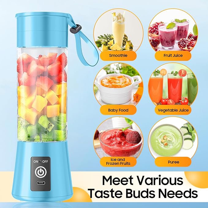 2026 Newly Upgraded Portable Smoothie Blender - Cordless Personal Blender Type-C Rechargeable, 13Oz Juice Cup BAP Free, 20,000Rpm Speed Powerful Blending, Freshly Squeezed in Sports/Office