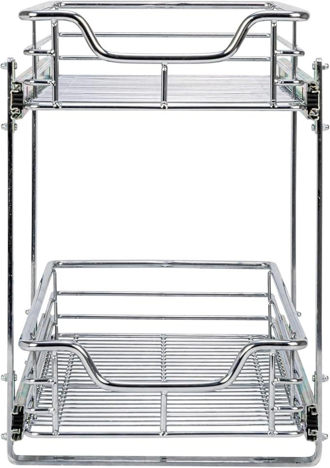 Household Essentials Chrome-Plated Steel Dual-Tier Pull-Out Organizer