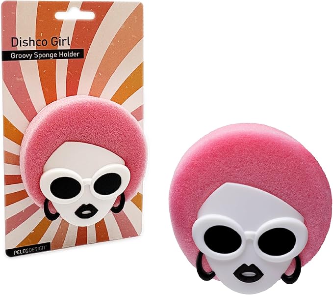 PELEG DESIGN New Dishco Girl Sponge Holder for Kitchen Sink, Cute Sponge Holder with Retro Groovy Design, Drains and Dries All Sponges, 1 Sponge Included