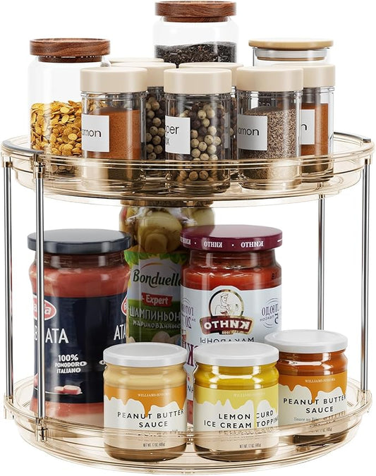 LAMU 2 Tier Lazy Susan Turntable Organizer 9.25'' Rotating Spice Rack Organization for Cabinet, Kitchen, Pantry, Countertop, Bathroom, Vanity
