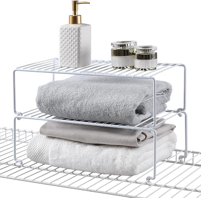 6-Pack Large (15.7x8.54inch) Multi-Level Organizer Rack, Kitchen Shelves for Spice Organization for Cabinet, Pantry Organizers and Storage, Wire Extra Shelf, Desk Organizer, Stackable, White