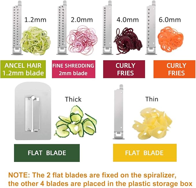 6-Blade Vegetable Spiralizer Spiral Slicer Veggie Pasta Spaghetti Maker for Healthy Low Carb/Paleo/Gluten - 304 Food Stainless Steel Body
