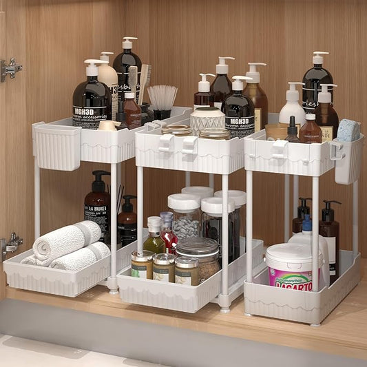 3 Pack Under Sink Organizers, White, 12.8 Inch