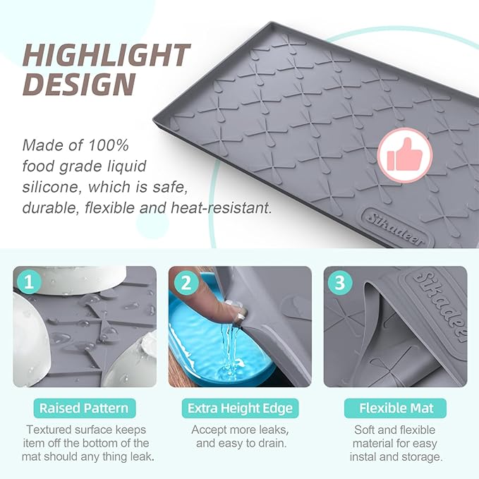 SIKADEER 31" x 22" Under Sink Mat Waterproof, Silicone Mat Kitchen Drawer Shelf and Cabinet Liner, Sink Protector for Kitchen Organizers and Storage, Boot Tray Pet Food Mats