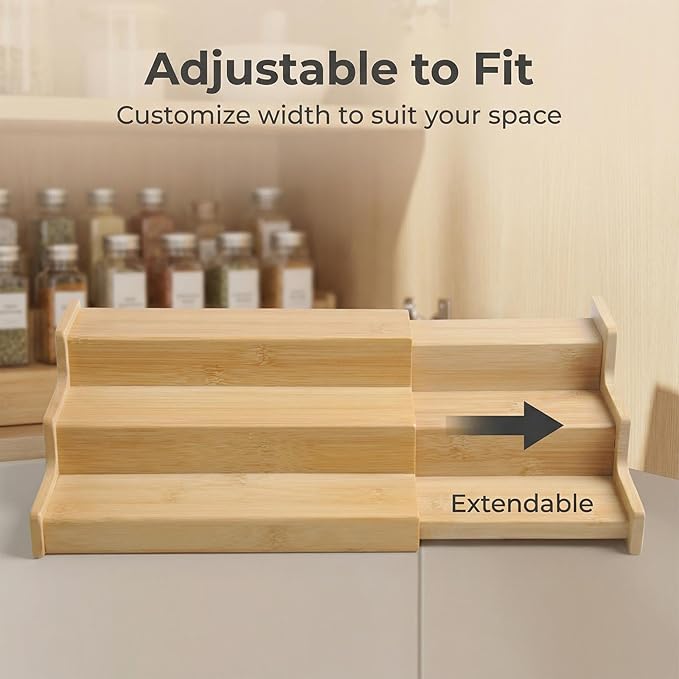 JinDoWin Spice Rack Organizer For Cabinet, Spice Organization For Cabinet, Spice Rack For Countertop,15.7 Inch Adjustable Seasoning Organizer Spice Organizer (2 Pack, Medium)