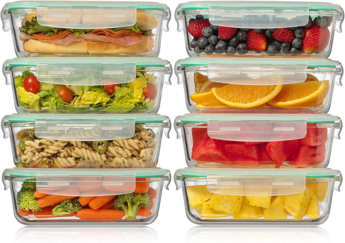 8 Pack 35 oz Glass Containers - Airtight, Microwave, Oven