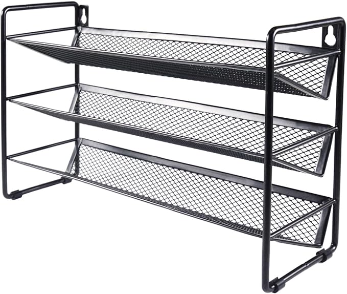 3 Tier Spice Rack Organizer with 48pcs Labels and Chalk Marker, Seasoning Organizer Shelf for Countertop, Kitchen Cabinet or Wall Mount, Black (Spice Jars are NOT Included)
