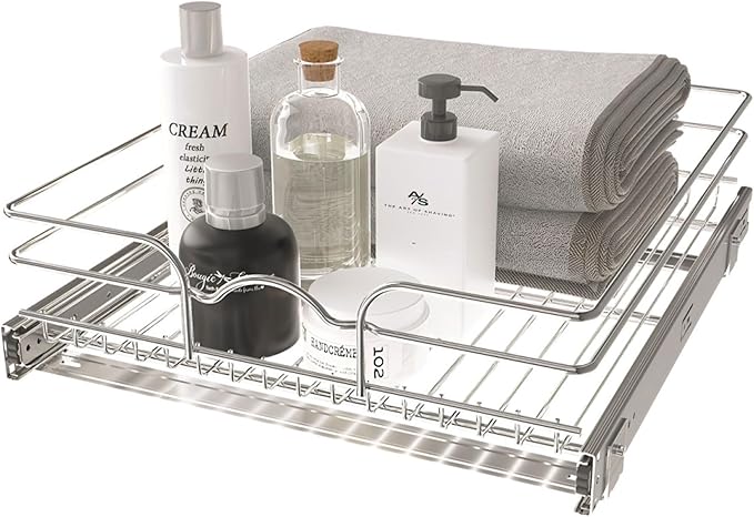 Rev-A-Shelf Steel Wire Pullout Drawer Organizer Shelf for Kitchen Cabinets, Slide Out Storage Basket, Min Opening Width of 17.5", 18" x 20", 5WB1-1820CR-1
