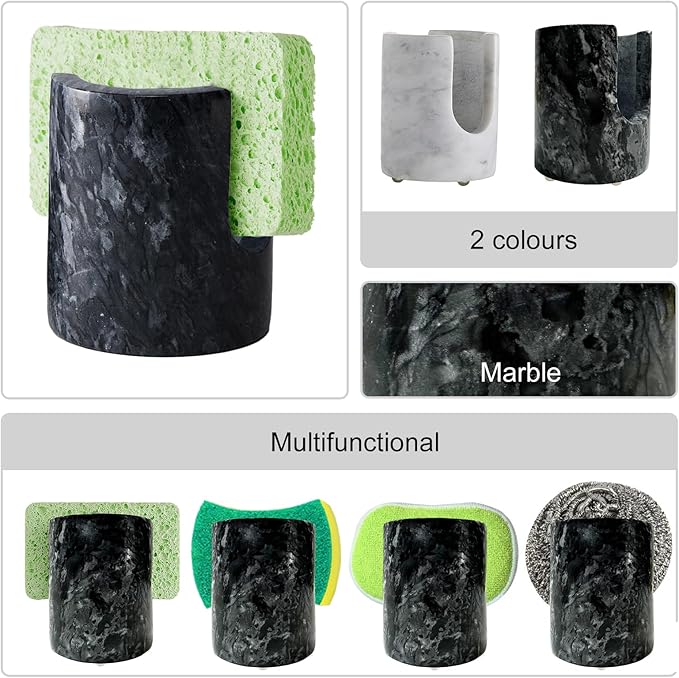 Marble Sponge Holder Sink Sponge Caddy for kichen counter Drying Rack for Sink Organizer Black Modern Stone Kitchen Sink Caddy