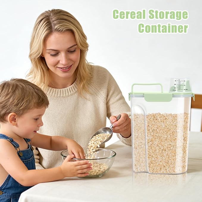 5 Lbs Dog Cat Food Storage Container with Collapsible Dog Bowls for Travel, Portable Pet Food Storage Container, Easy-Pouring Bird Seed Dispenser, Airtight Rice Cereal Oatmeal Flour Holder -Green