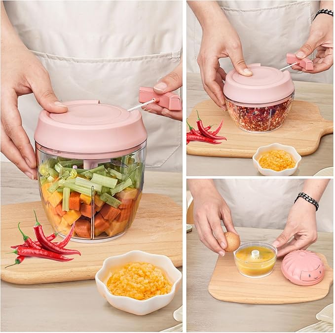 Manual Food Chopper Vegetable Cutter Onions Cutter Garlic Dicer Grinder Veggie Chopper with Container 900ML