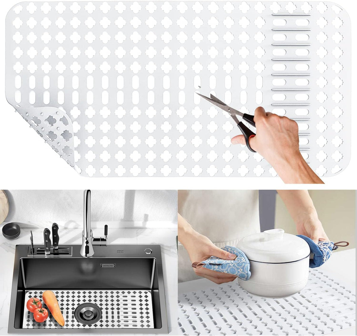 Silicone Sink Mat 25"x13", White Silicone Sink Mats and Protectors