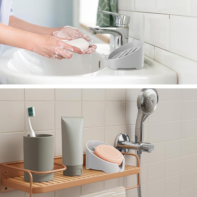 NiHome Silicone Sponge Holder Compatible with Scrub Daddy Mommy Sponges for Kitchen & Bathroom, Auto Draining Organizer, Holds Multiple Sponges & Cleaning Tools, Food-Grade, Dishwasher Safe (Gray)