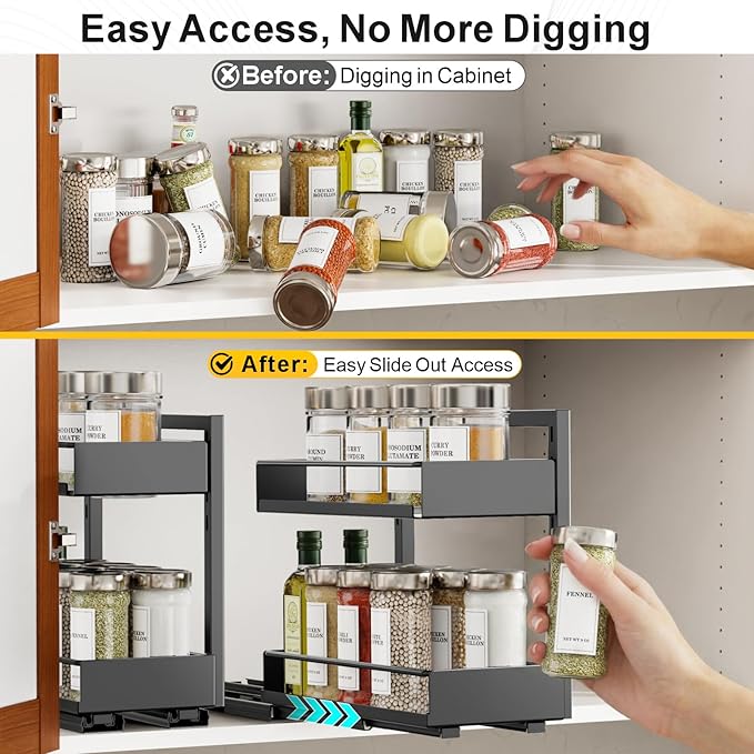 iSPECLE Spice Racks for Inside Cabinet - Peel and Stick No-Drill Vertical Spice Racks for Inside Cabinet Easy Access No Digging, Adjustable Height for 4oz to 8oz Spice Jars, For Kitchen Pantry Cabinet