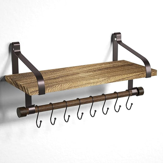 Love-KANKEI Floating Shelf - 8 Hooks, Spice Rack, Kitchen Storage